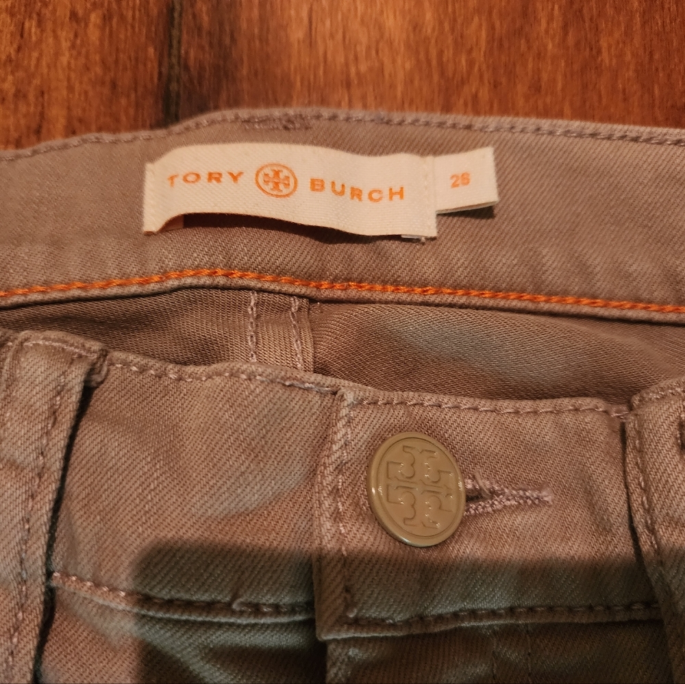 Girls Tori Burch Khaki Pants logo buttons size 26 11/12